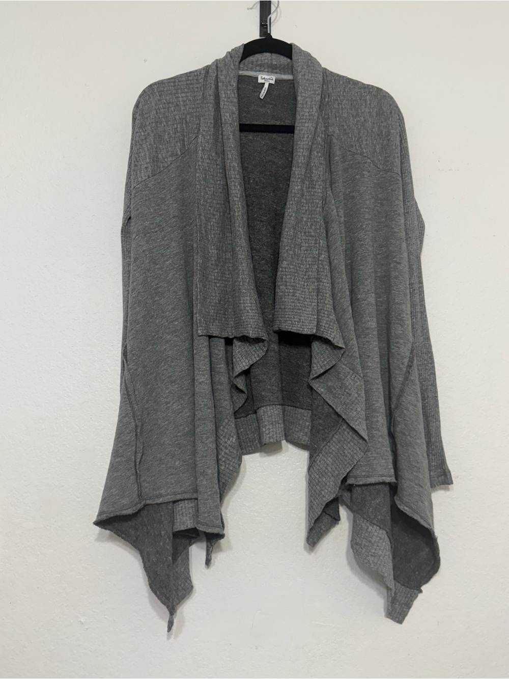 Splendid Small Gray Draped Waterfall Open Front Cardigan Made in USA
